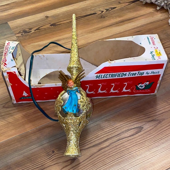 Vintage MCM Jewel Brite Lighted Christmas Tree Topper Angel Finial Spire - Picture 2 of 14